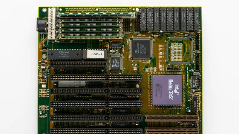 Материнская плата Gigabyte на рабочем столе крупным планом