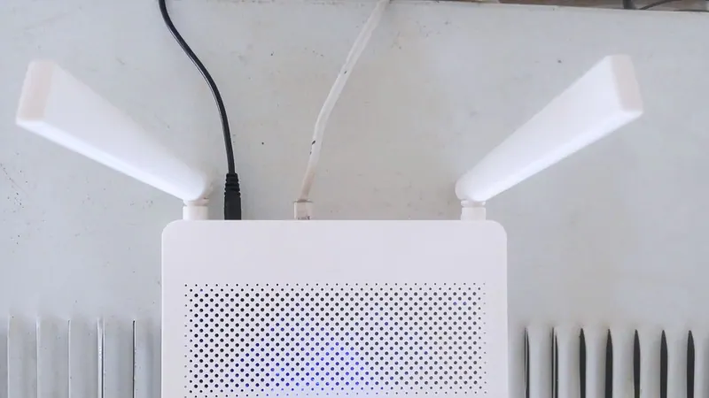 Маршрутизатор Wi-Fi с индикаторами на столе в вечернее время